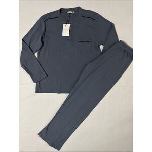 Frette Luxury Pajama Set Sz M Gray Long Sleeve 1/4 Button Shirt NWT 100%‎ Cotton